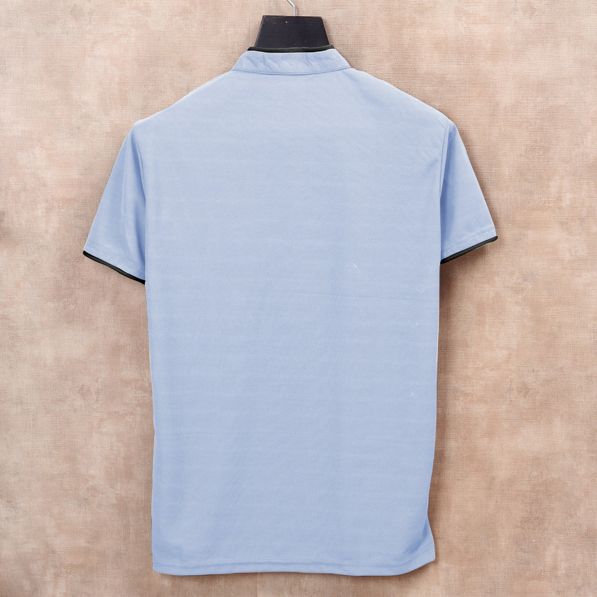 Sky Blue Men's Solid Mandarin Collar Slim Fit Half Sleeve T-Shirt