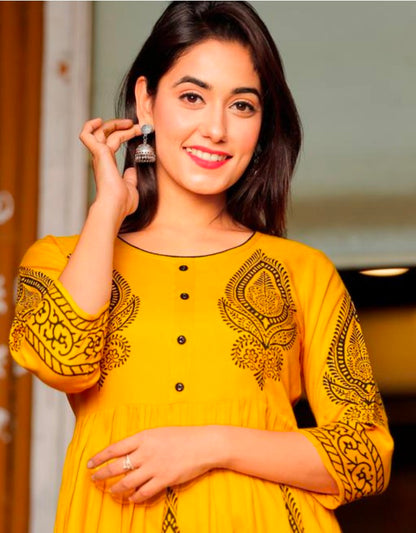 Maverick Yellow Anarkali Kurti